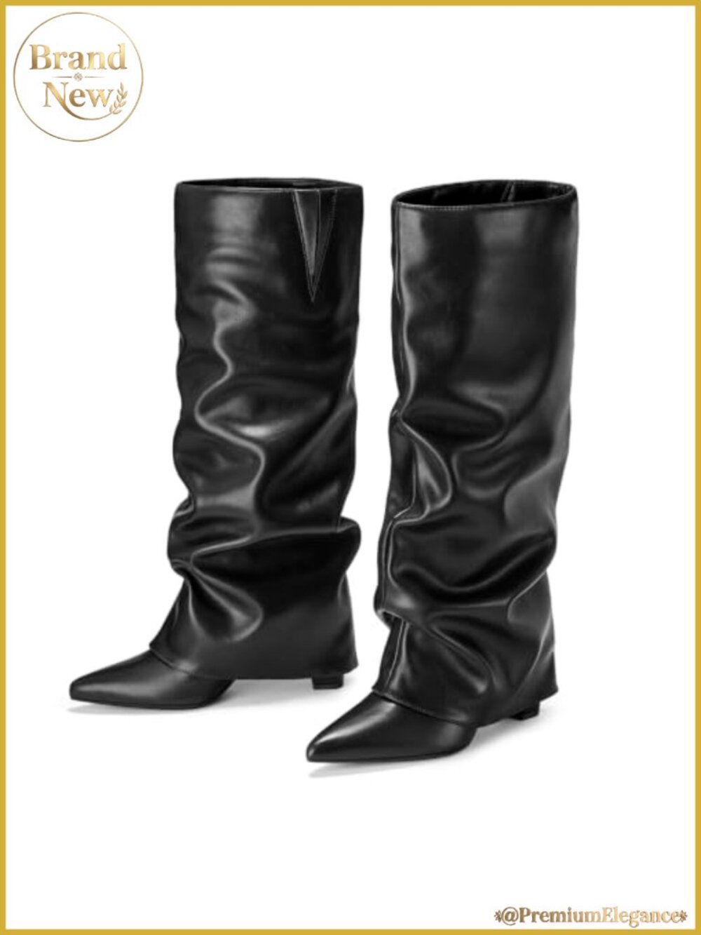 Faux Suede PU Leather Knee High Boots Pointed Toe Block Heel Pull On - Picture 5 of 6